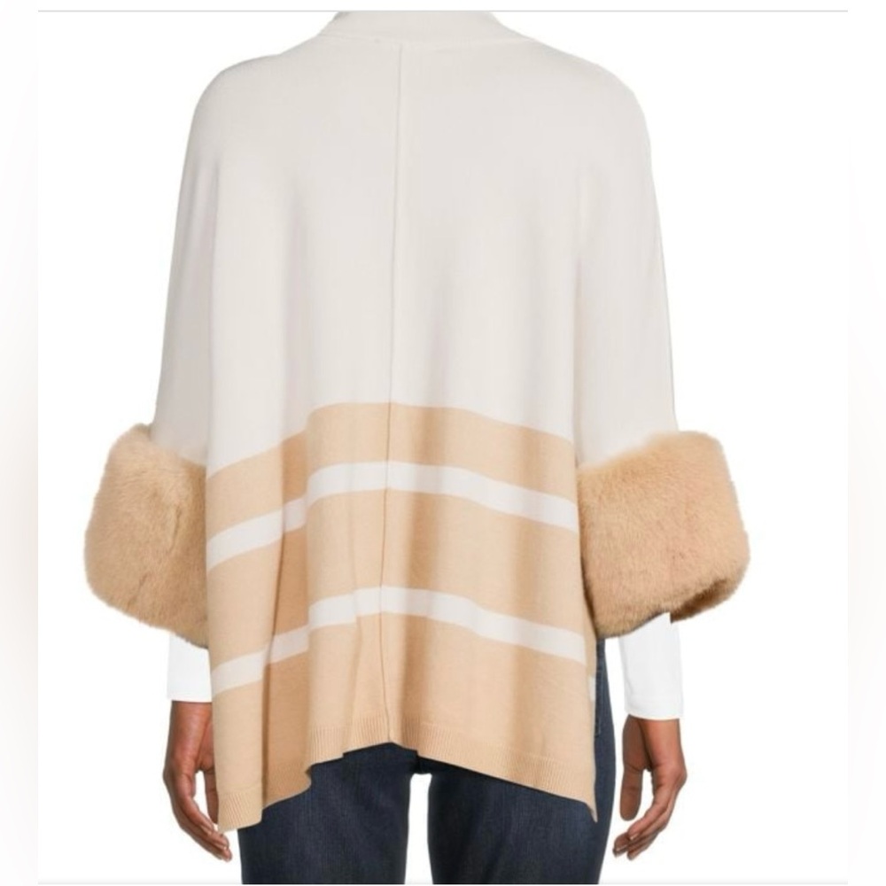 FANCY SWEATER NWT Saks Fifth Avenue Sweater Poncho with Faux Fur Trim - Picture 4 of 6